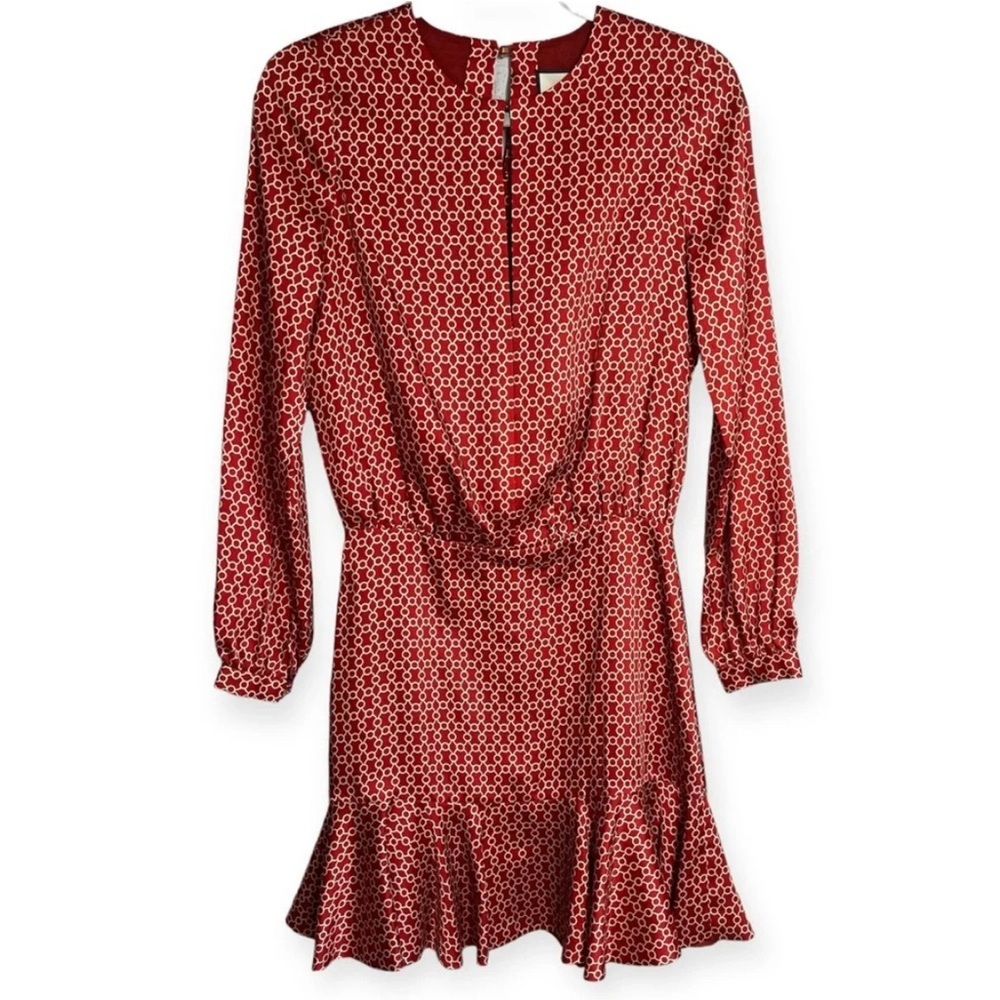 Alexis red and white silk sateen long sleeve mini dress size XS - Picture 5 of 10